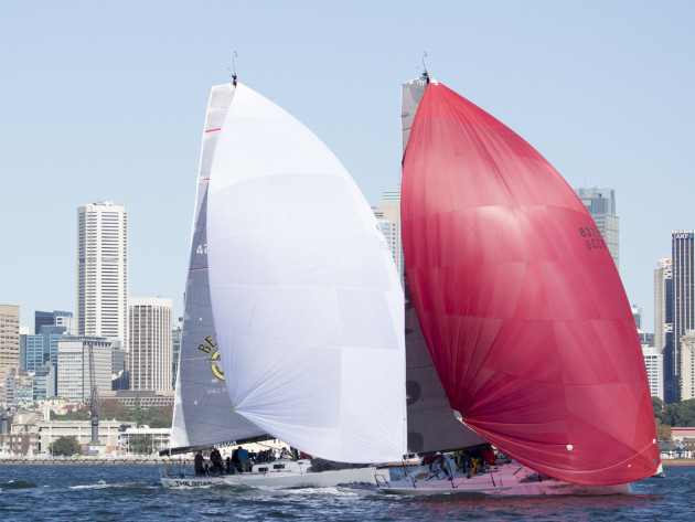 Midnight Rambler leads The Goat down Sydney Harbour - David Brogan, www.sailpix.com.au